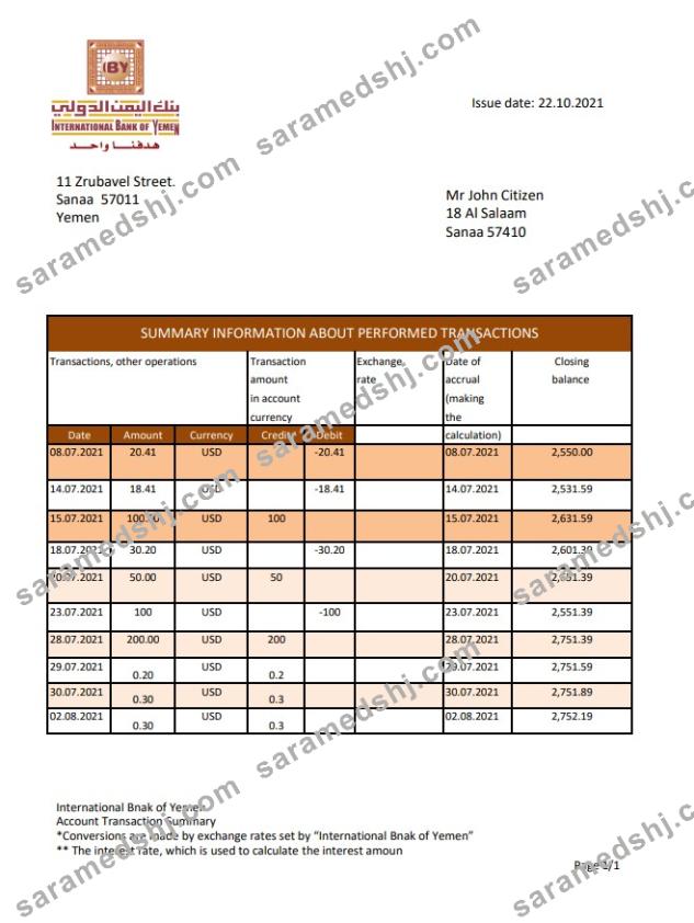 Yemen International bank excel pdf